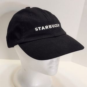 Starbucks cap, black with white embroidery. Adjustable size.